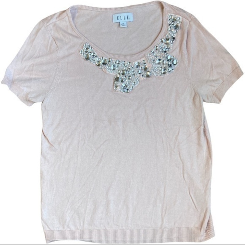 Elle size medium pastel pink short sleeve top with bling, incredibly soft